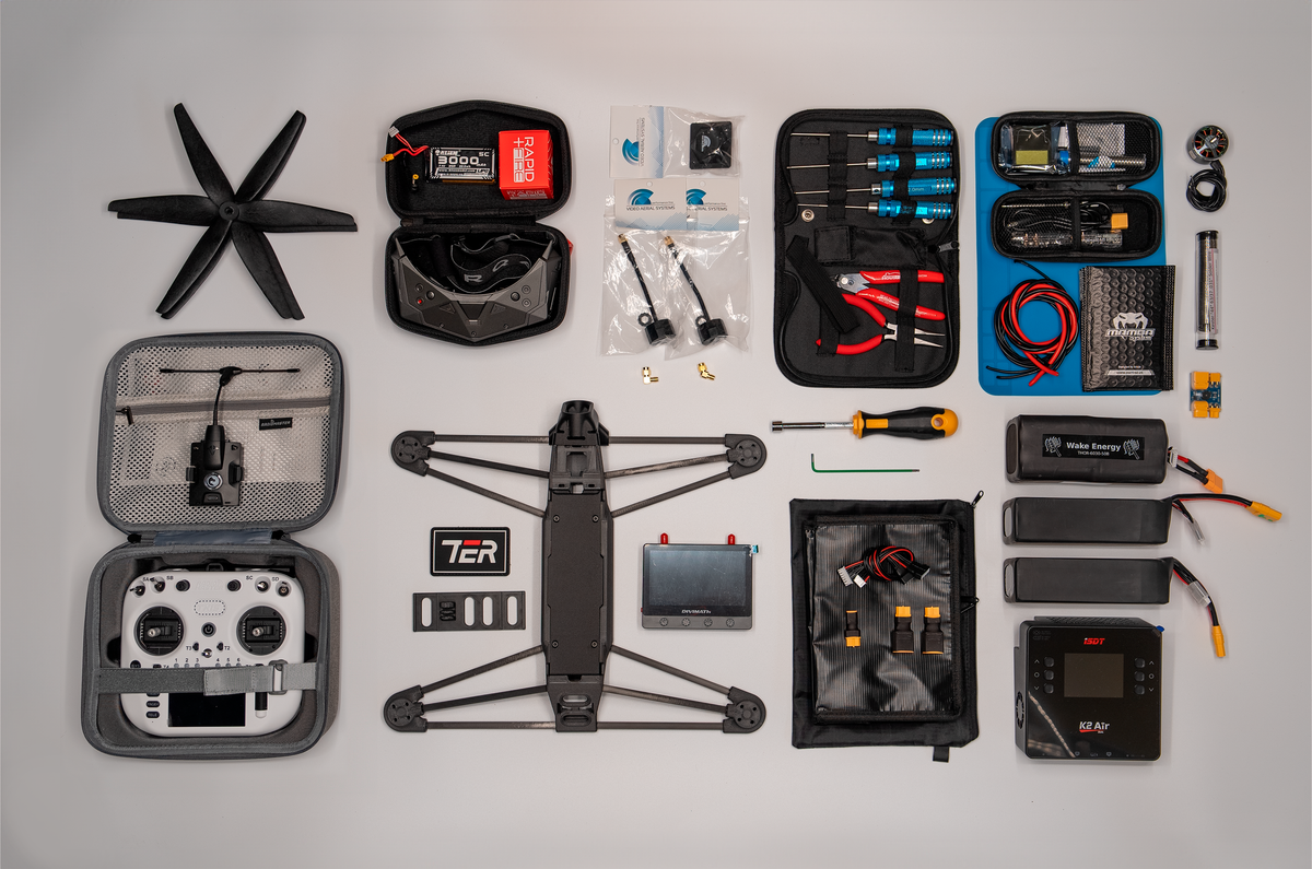 FPV Warrior Kit contents laid out