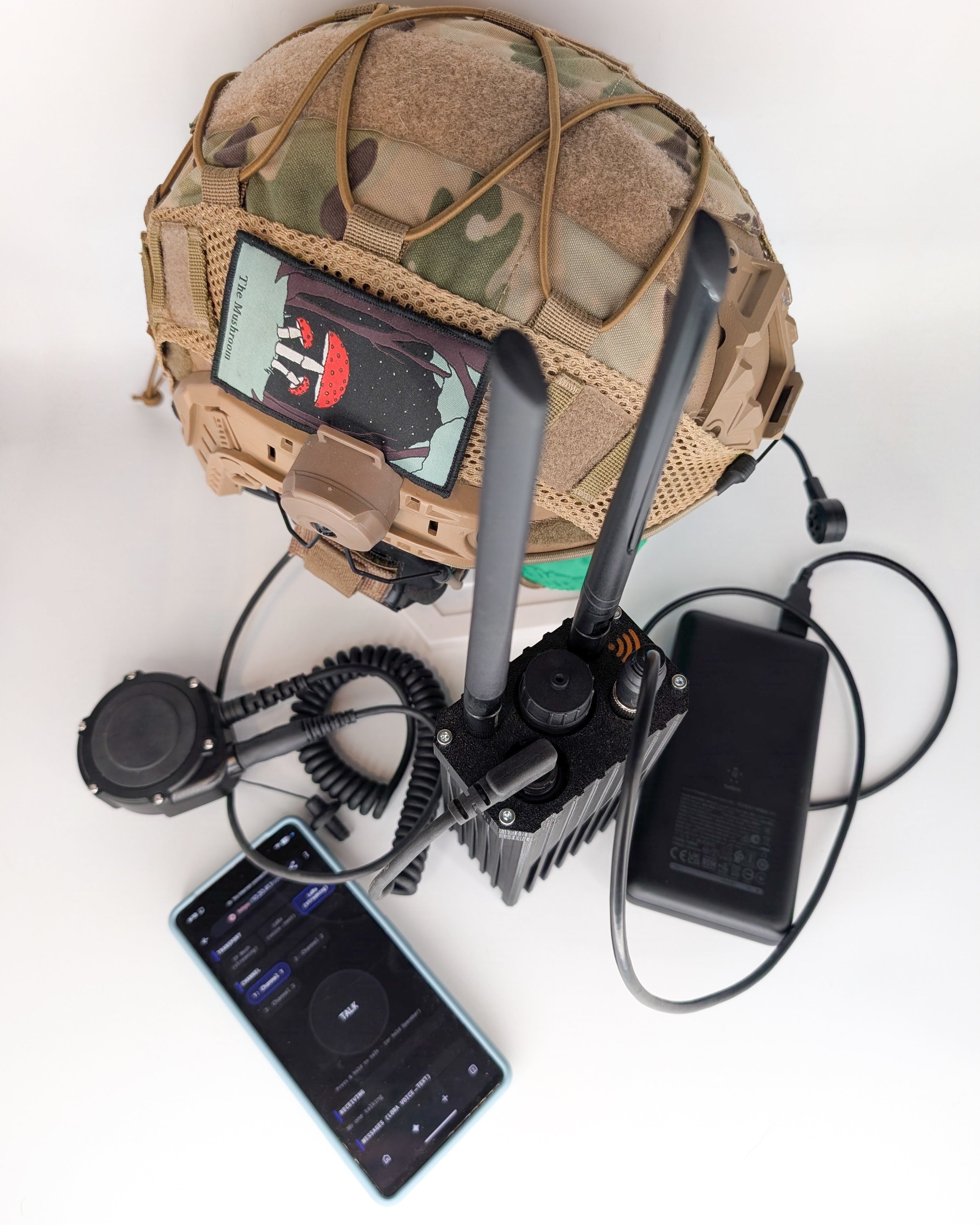 Nucleus V3 helmet mount with phone running mesh comms app